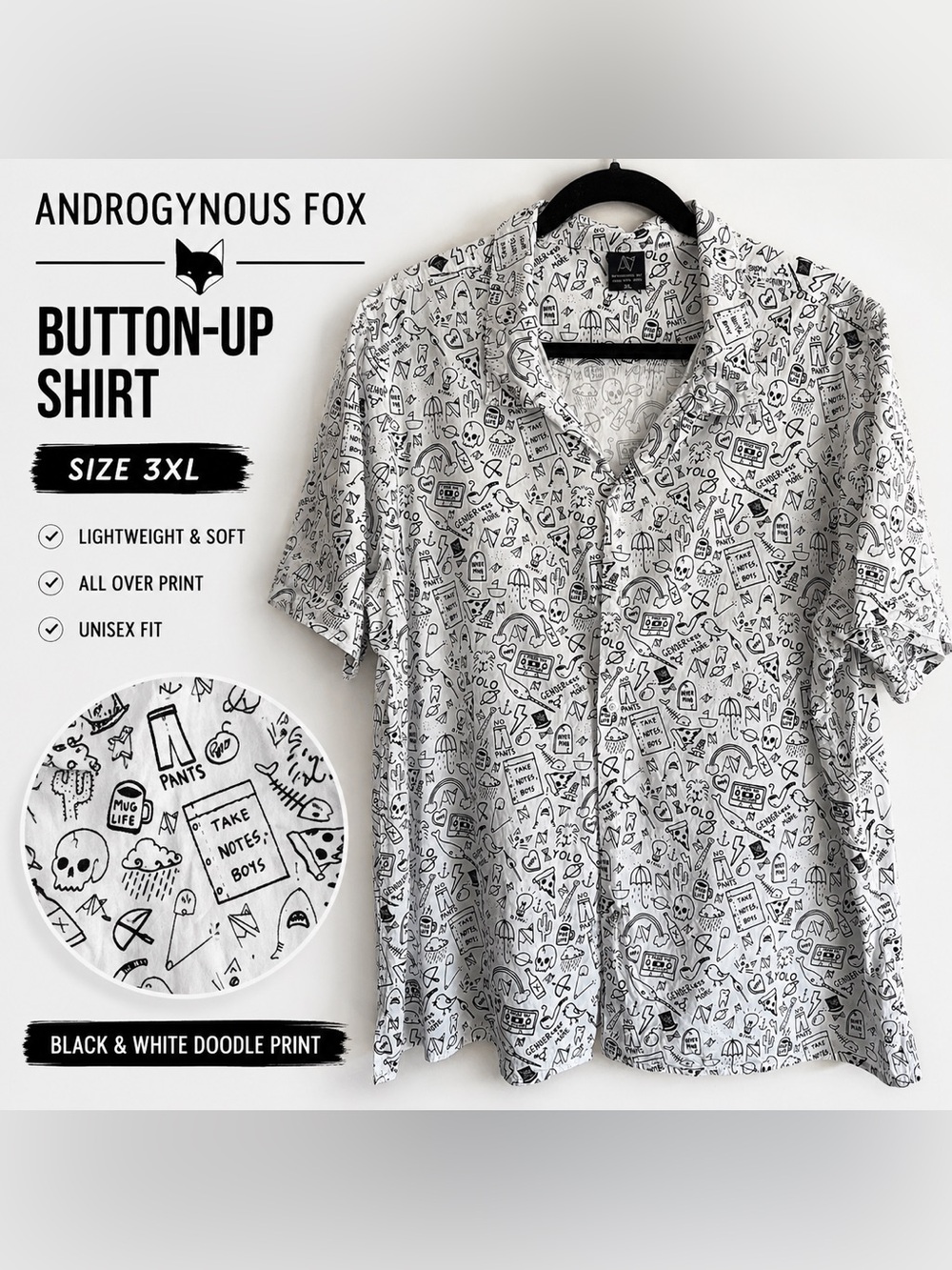 Androgynous Fox Stick n’ Poke Button-Up Shirt